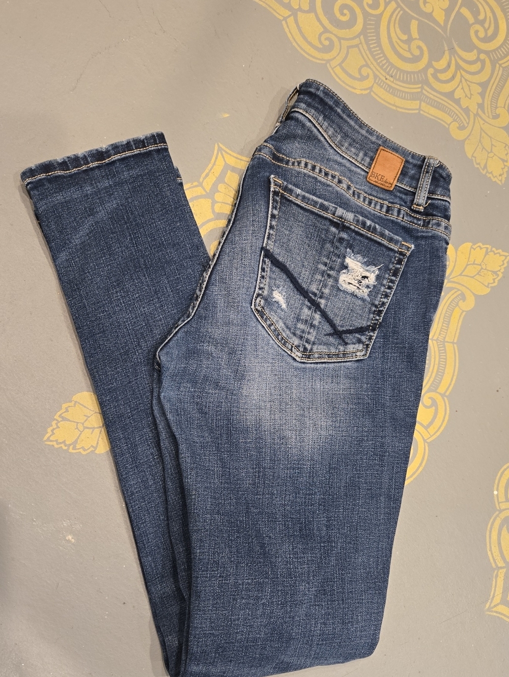 BKE Women's Distressed Blue Jeans - Classic Slim Fit